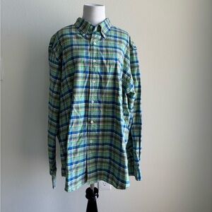 Vintage Ralph Lauren Men's Green/Blue Plaid Shirt Size XXL